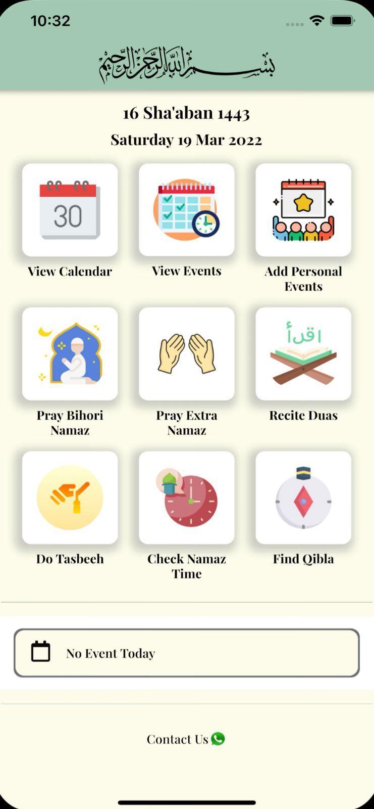 Bohra Calendar app screen from the supplied portfolio