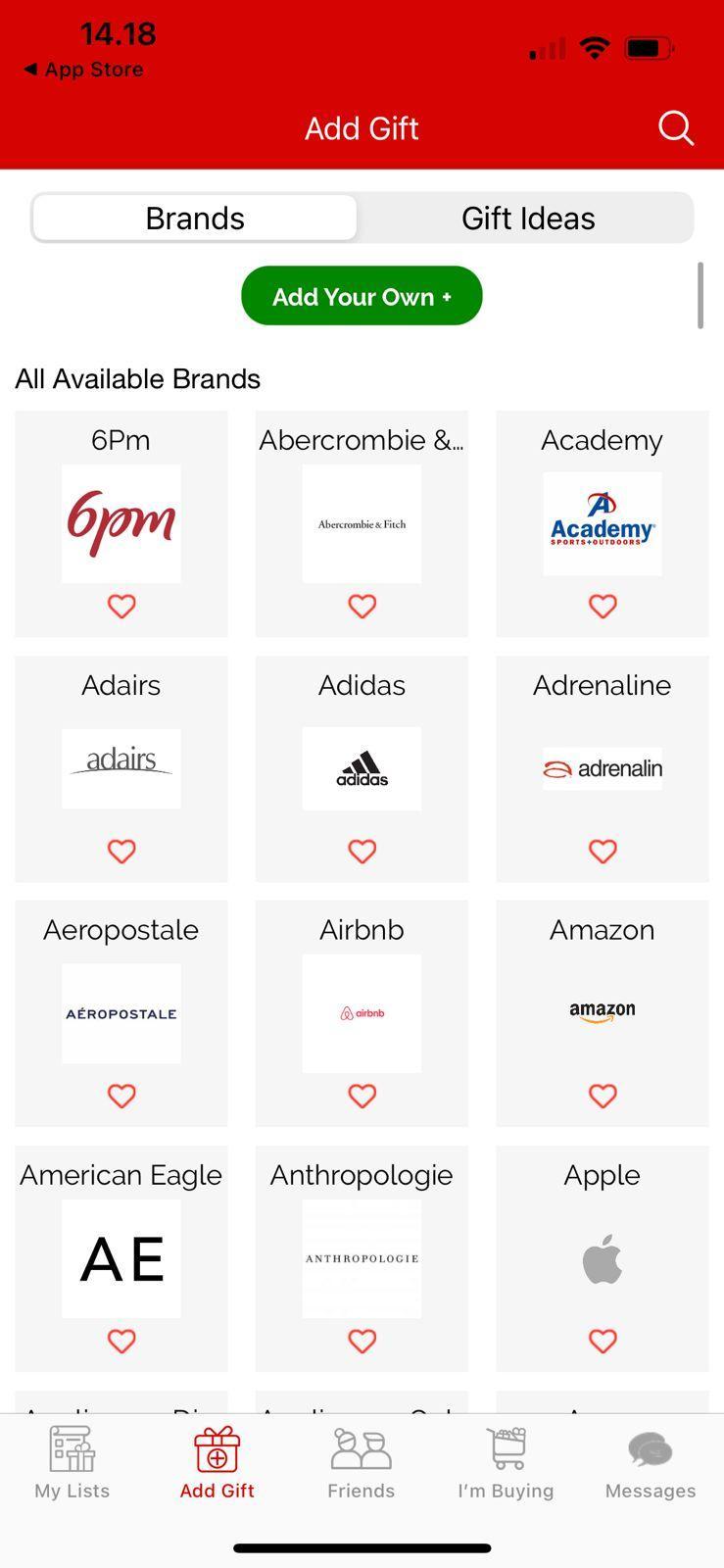 Giftlist app screenshot